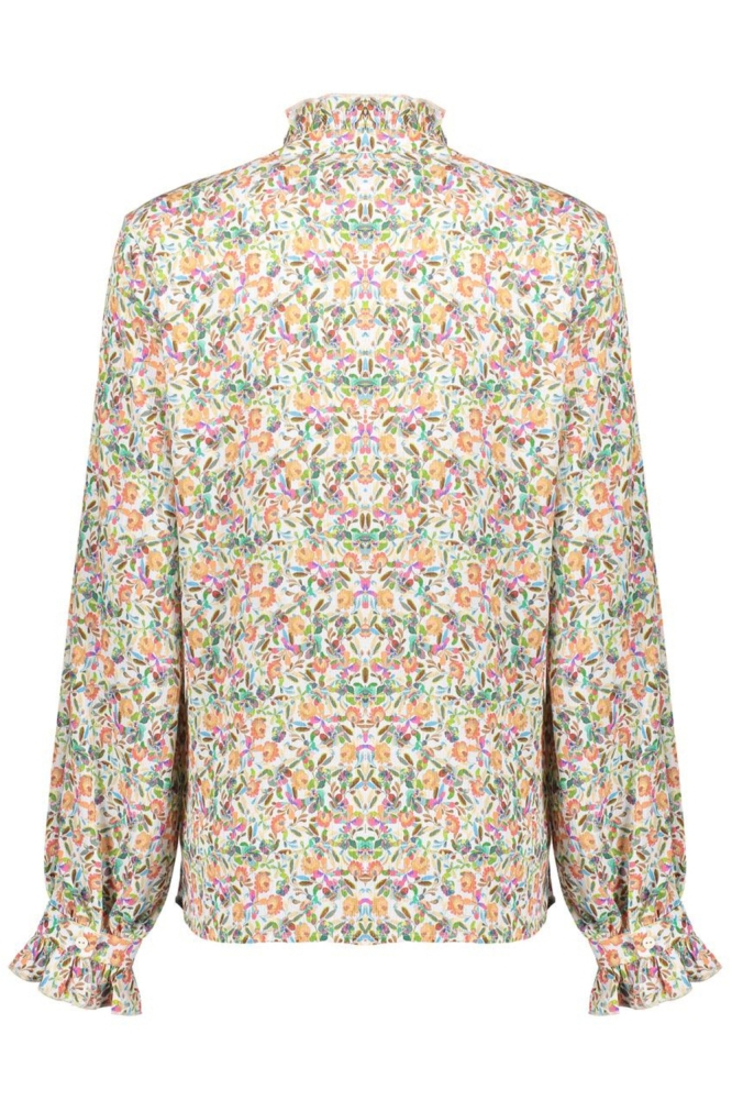BLOUSE BLOEMENPRINT RUFFLE 43945 20 Off-White/Ocean Blue